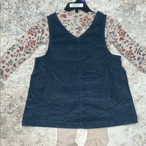 Carter's Dark Blue Corduroy Dress with Floral Long Sleeve & cream leggings
